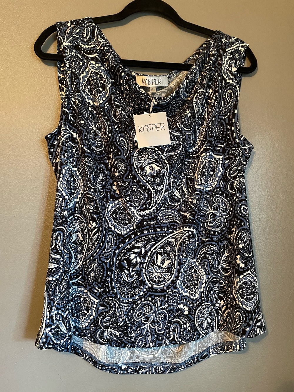 NWT Kasper Sz XL Women’s Blue & Black Sleeveless Cowl Neck Blouse Top Ret $49!